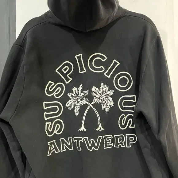 Suspicious Antwerp Drawstring Pullover Palm Tree Hoodie Embroidered Men’s Large - Picture 4 of 6